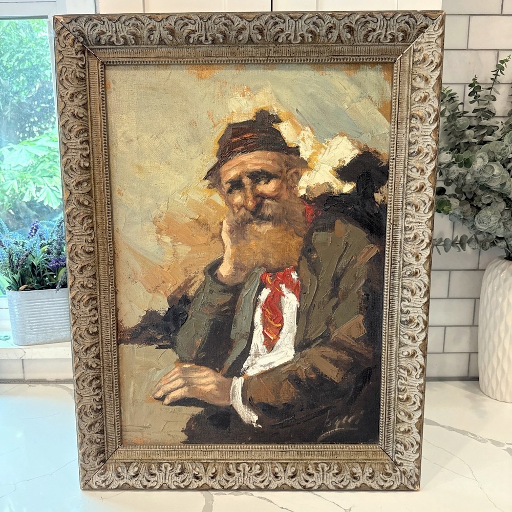 Bacci Painting Bearded Man Portrait Oil Impasto 32x24 Gold Frame Good